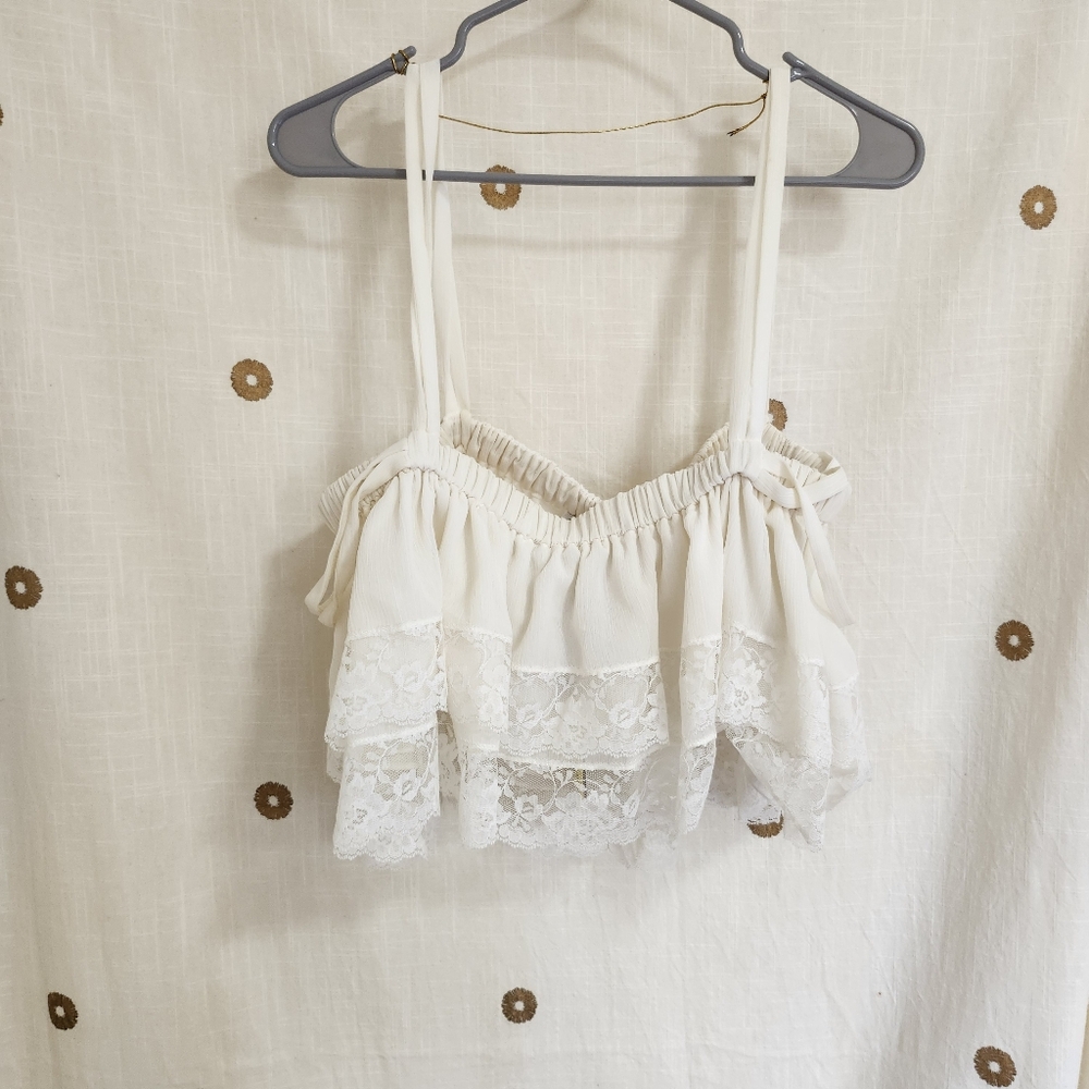 Cream Lace Ruffle Crop Top